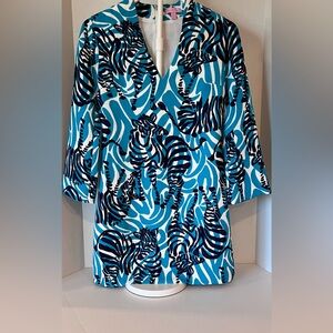 Lilly Pulitzer Turquoise Navy Zebra Print Long Sleeve Shift Dress